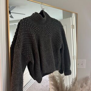 Free People Black Bubble Knit Mock Neck Sweater